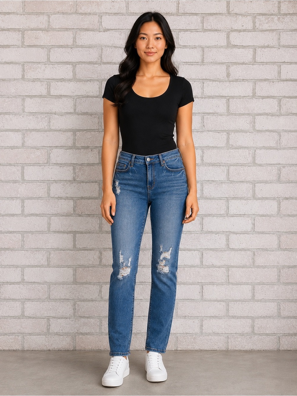 L.T.J. Letter to Juliet High-Rise Distressed Slim Leg Jeans -Med Wash Size 25